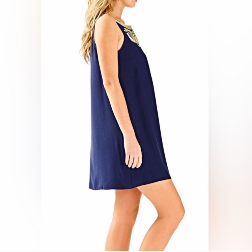 Lilly Pulitzer Aubra Blue And Gold Shift Dress Size Medium - Picture 5 of 14